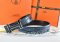 Hermes Reversible Belt Blue/Black Crocodile Stripe Leather With18K Black Silver H Buckle