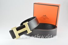 Hermes Reversible Belt Black/Black Togo Calfskin With 18k Silver Wave Stripe H Buckle