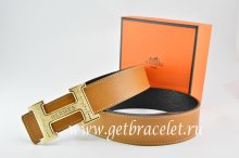 Hermes Reversible Belt Light Coffe/Black Togo Calfskin With 18k Gold Bamboo Stripe H Buckle