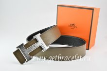 Hermes Reversible Belt Light Gray/Black Togo Calfskin With 18k Silver Geometric Stripe H Buckle