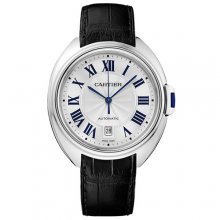 Cle de Cartier 40mm 18K white gold WGCL0005 mens watch with black leather strap