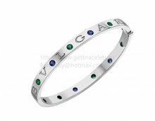 Copy BVLGARI BVLGARI Bangle Bracelet White Gold with 6 Blue Sapphires and 6 Tsavorites