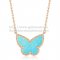 Van Cleef Arpels Lucky Alhambra Butterfly Pendant Pink Gold With Turquoise Mother Of Pearl