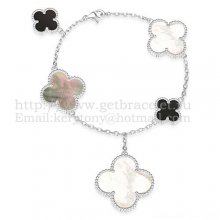 Van Cleef & Arpels Magic Alhambra Bracelet 5 Motifs White Gold With White Gray Mother Of Pearl Black Agate