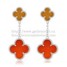 Van Cleef & Arpels Magic Alhambra Earrings White Gold With Tiger's Eye Carnelian