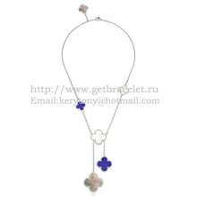 Van Cleef & Arpels Magic Alhambra Necklace White Gold 6 Motifs With Gray White Lapis Mother Of Pearl