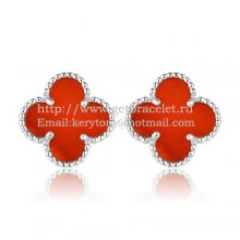 Van Cleef & Arpels Sweet Alhambra Earrings 15mm White Gold With Carnelian Mother Of Pearl