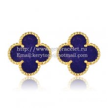 Van Cleef & Arpels Sweet Alhambra Earrings 15mm Yellow Gold With Lapis Stone Mother Of Pearl