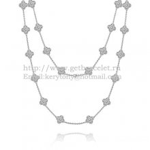 Van Cleef & Arpels Vintage Alhambra Long Necklace White Gold 20 Motifs With Pave Diamonds