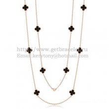 Van Cleef & Arpels Vintage Alhambra Necklace Pink Gold 10 Motifs With Black Agate Mother Of Pearl