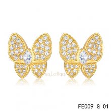 Replica Van Cleef & Arpels Butterflies Yellow Gold Earrings With Diamonds