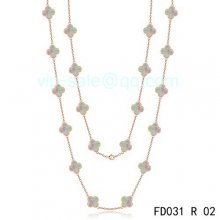 Imitation Van Cleef & Arpels Vintage Alhambra Necklace In Pink Gold With 20 Motifs