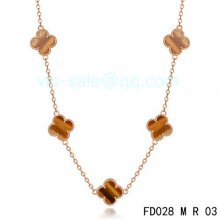 Imitation Van Cleef & Arpels Vintage Alhambra Necklace In Pink Gold With 5 Motifs