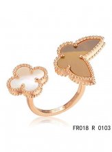 Van Cleef Arpels Luck Alhambra Between The Finger Ring Pink Gold With White and Grey Mother Of Pearl