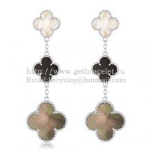 Van Cleef & Arpels Magic Alhambra 3 Motifs Earrings White Gold With Stone Combination