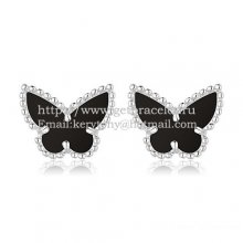 Van Cleef & Arpels Sweet Alhambra Butterfly Earrings White Gold With Black Onyx Mother Of Pearl