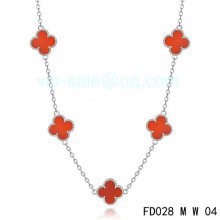 Fake Van Cleef & Arpels Vintage Alhambra Necklace In White Gold With 5 Motifs