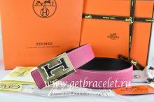 Hermes Reversible Belt Pink/Black Togo Calfskin With 18k Gold Big H Buckle