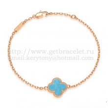 Van Cleef & Arpels Sweet Alhambra Bracelet Pink Gold With Turquoise Mother Of Pearl