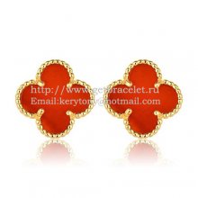 Van Cleef & Arpels Sweet Alhambra Earrings 15mm Yellow Gold With Carnelian Mother Of Pearl