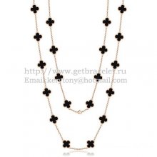 Van Cleef & Arpels Vintage Alhambra Necklace Pink Gold 20 Motifs With Black Agate Mother Of Pearl