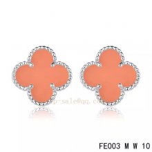 Fake Van Cleef & Arpels Vintage Alhambra Clover White Earrings Pink Chalcedony