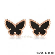 Fake Van Cleef & Arpels Butterflies Onyx Pink Gold Earrings