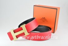 Hermes Reversible Belt Red/Black Togo Calfskin With 18k Silver Wave Stripe H Buckle