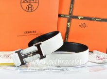 Hermes Reversible Belt White/Black Togo Calfskin With 18k Black Silver Logo H Buckle