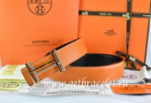 Hermes Reversible Belt Orange/Black Togo Calfskin With 18k Silver Double H Buckle