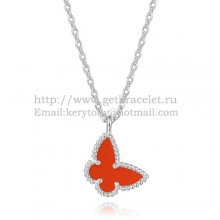 Van Cleef Arpels Lucky Alhambra Butterfly Necklace White Gold With Carnelian Mother Of Pearl