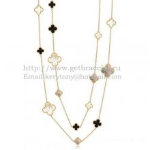 Van Cleef & Arpels Magic Alhambra Necklace Yellow Gold 16 Motifs With Black Agate White Gray Mother Of Pearl