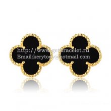 Van Cleef & Arpels Sweet Alhambra Earrings 15mm Yellow Gold With Black Onyx Mother Of Pearl