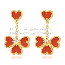 Van Cleef & Arpels Sweet Alhambra Effeuillage Earrings Yellow Gold With Carnelian Mother Of Pearl