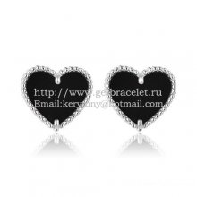 Van Cleef & Arpels Sweet Alhambra Heart Earrings White Gold With Black Onyx Mother Of Pearl