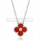 Van Cleef & Arpels Vintage Alhambra Pendant White Gold With Carnelian Mother Of Pearl Round Diamonds