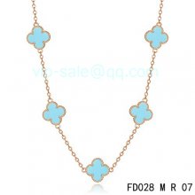 Fake Van Cleef & Arpels Vintage Alhambra Necklace In Pink Gold With 5 Motifs