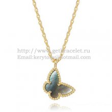 Van Cleef Arpels Lucky Alhambra Butterfly Necklace Yellow Gold With Gray Mother Of Pearl