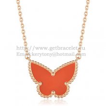 Van Cleef Arpels Lucky Alhambra Butterfly Pendant Pink Gold With Carnelian Mother Of Pearl