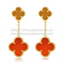 Van Cleef & Arpels Magic Alhambra Earrings Yellow Gold With Tiger's Eye Carnelian