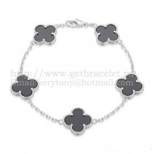 Van Cleef & Arpels Vintage Alhambra Bracelet 5 Motifs White Gold With Black Agate Mother Of Pearl