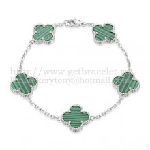 Van Cleef & Arpels Vintage Alhambra Bracelet 5 Motifs White Gold With Malachite Mother Of Pearl