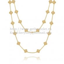 Van Cleef & Arpels Vintage Alhambra Long Necklace Yellow Gold 20 Motifs With Pave Diamonds