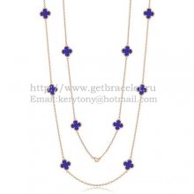 Van Cleef & Arpels Vintage Alhambra Necklace Pink Gold 10 Motifs With Lapis Stone Mother Of Pearl