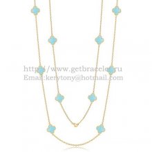 Van Cleef & Arpels Vintage Alhambra Necklace Yellow Gold 10 Motifs With Turquoise Mother Of Pearl