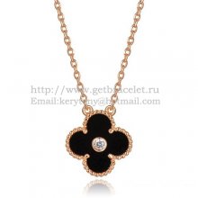 Van Cleef & Arpels Vintage Alhambra Pendant Pink Gold With Black Agate Mother Of Pearl Round Diamonds