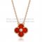 Van Cleef & Arpels Vintage Alhambra Pendant Pink Gold With Carnelian Mother Of Pearl Round Diamonds