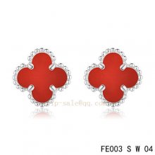 Fake Van Cleef & Arpels Clover Carnelian White Gold Earrings