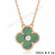 Imitation Van Cleef & Arpels Vintage Alhambra Pendant In Pink Gold With Malachite