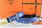 Hermes Reversible Belt Blue/Black Ostrich Stripe Leather With 18K Silver Idem With Logo Buckle